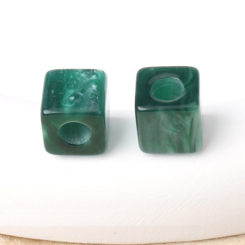 Green square beaded buttons with round holes for DIY accessories