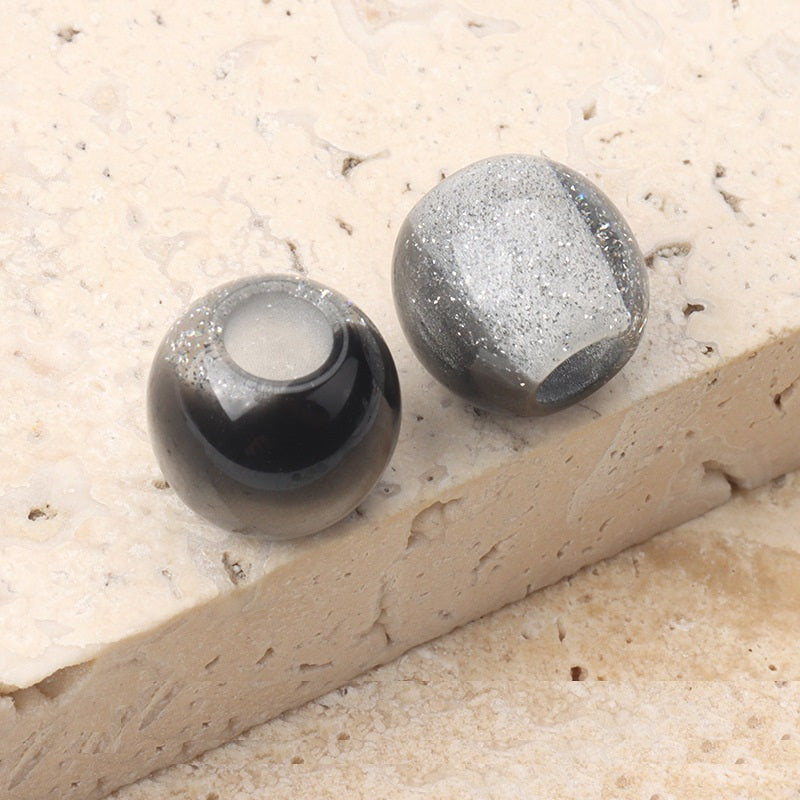 12mm resin beads with pearl luster, dark charcoal and silver-gray speckled with center hole
