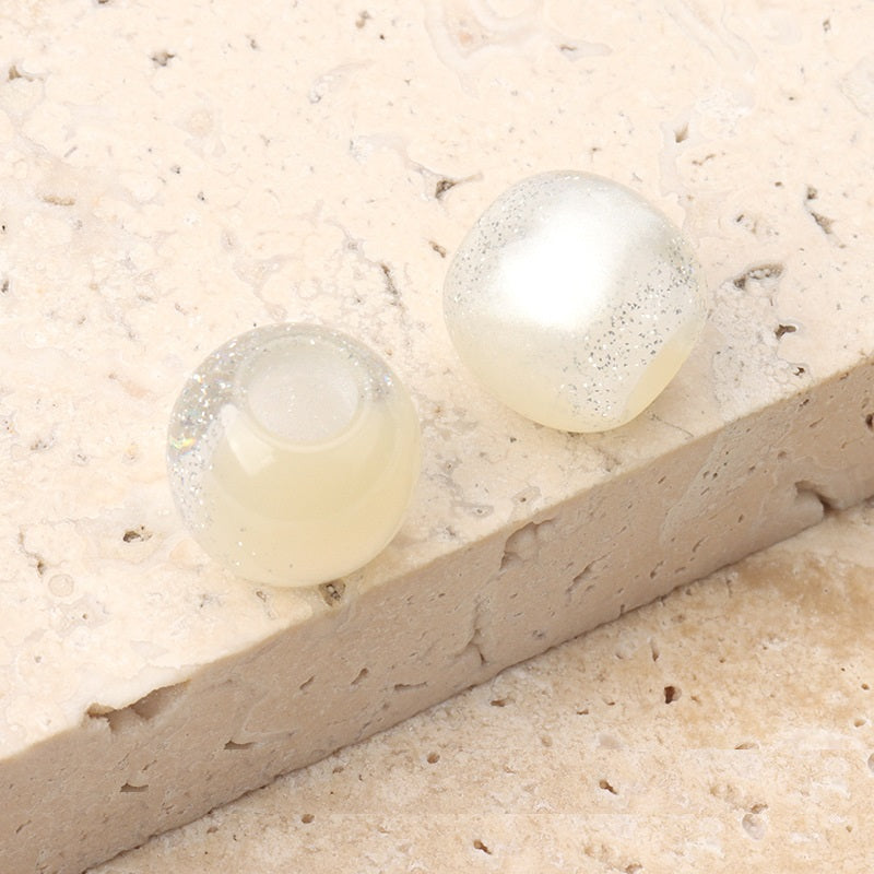 12mm resin beads with pearl luster, off-white and creamy white with center hole