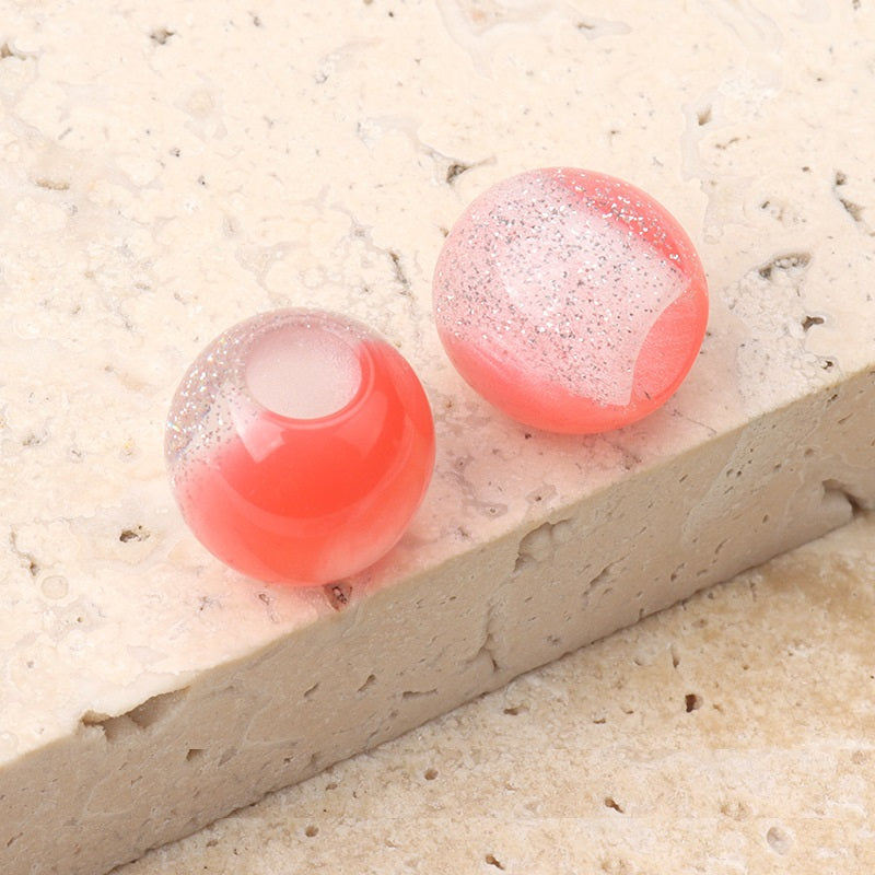 12mm resin beads with pearl luster, coral pink and bright pink speckled with center hole