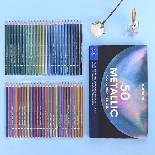 BRUTFUNER 50 Pieces Metallic Colored Drawing Pencils Set