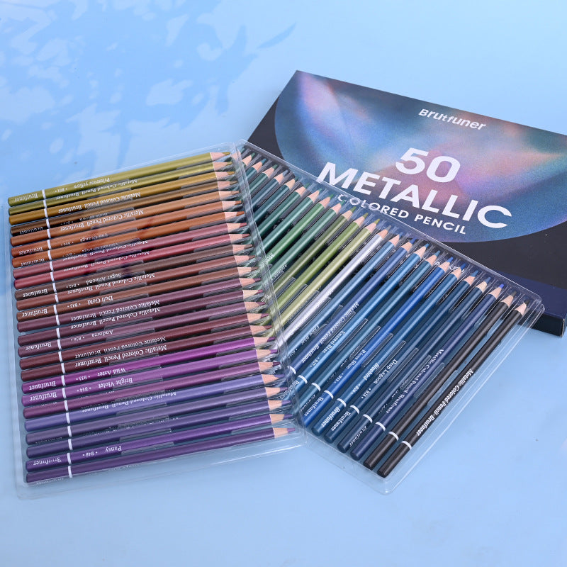 BRUTFUNER 50 Pieces Metallic Colored Drawing Pencils Set