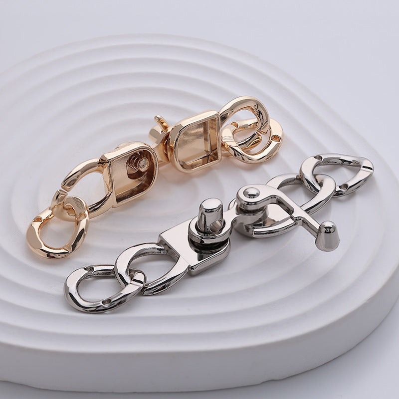 Gold and silver rotating metal lock buckle hooks with chain links, 2 pcs