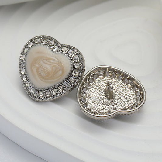 25mm Heart-Shaped Diamond Black White Oiled Metal Button 10pcs
