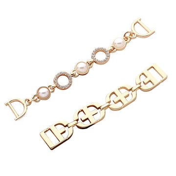 Gold-toned chain pearl rhinestone decorative clothing buckle, 2-piece set with clasp ends