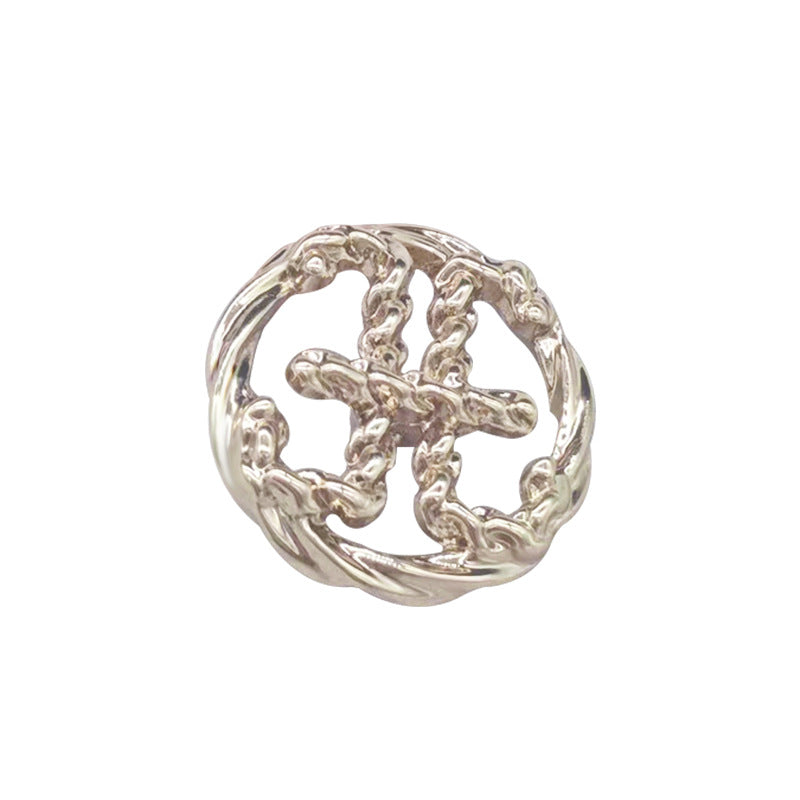 Light gold 23mm hollow metal double E button, ornate chain-style edge, 10 pcs