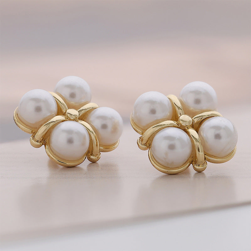17mm Four-Leaf Clover Pearl Gold Metal Shank Button 10pcs