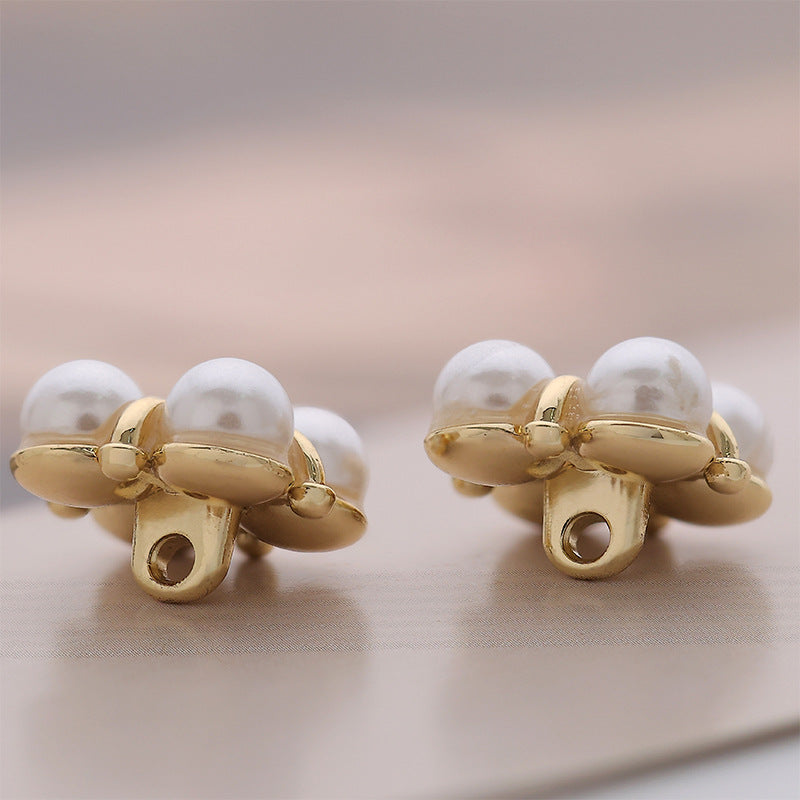 17mm Four-Leaf Clover Pearl Gold Metal Shank Button 10pcs
