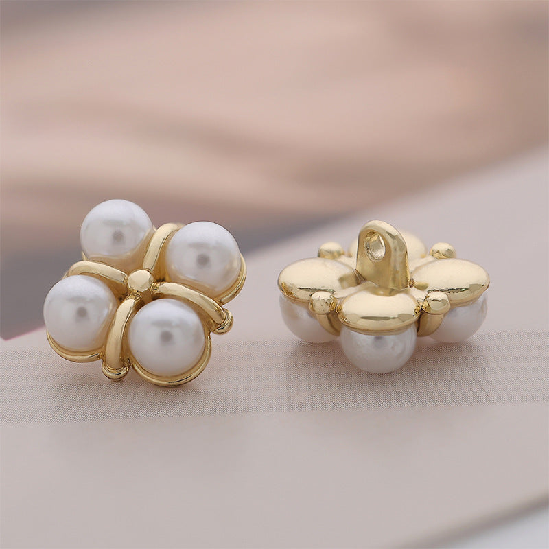 17mm Four-Leaf Clover Pearl Gold Metal Shank Button 10pcs