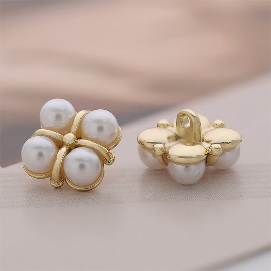 17mm Four-Leaf Clover Pearl Gold Metal Shank Button 10pcs
