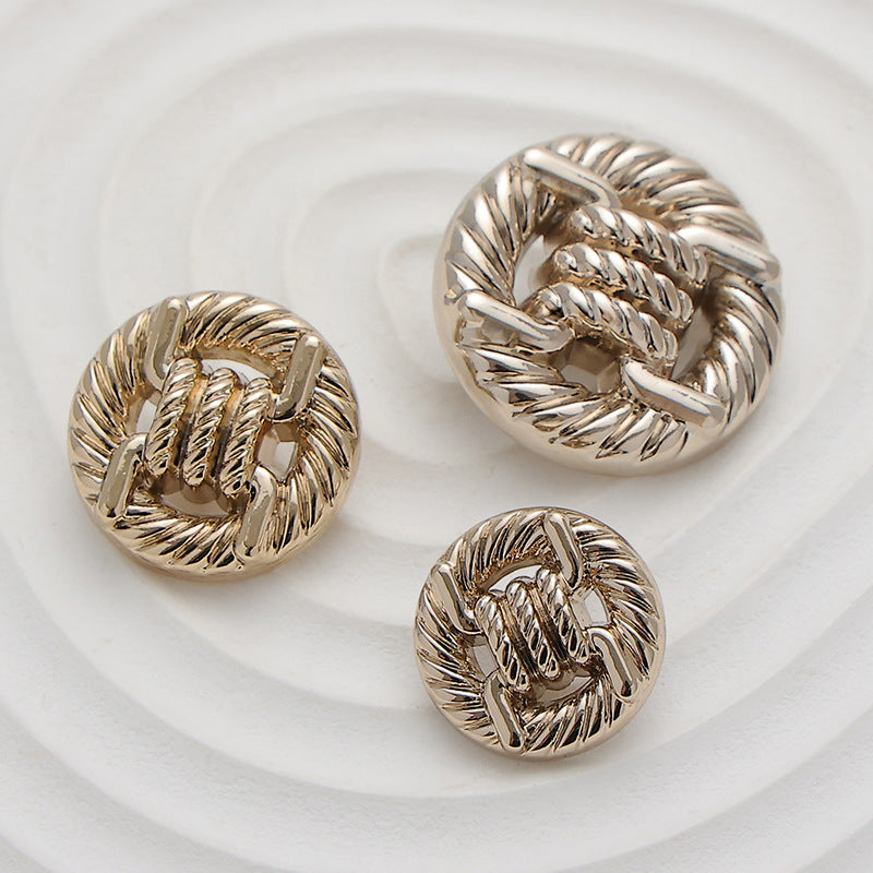 Set of round rope-knot metal buttons, light gold tone, 15–22mm (3 shown)