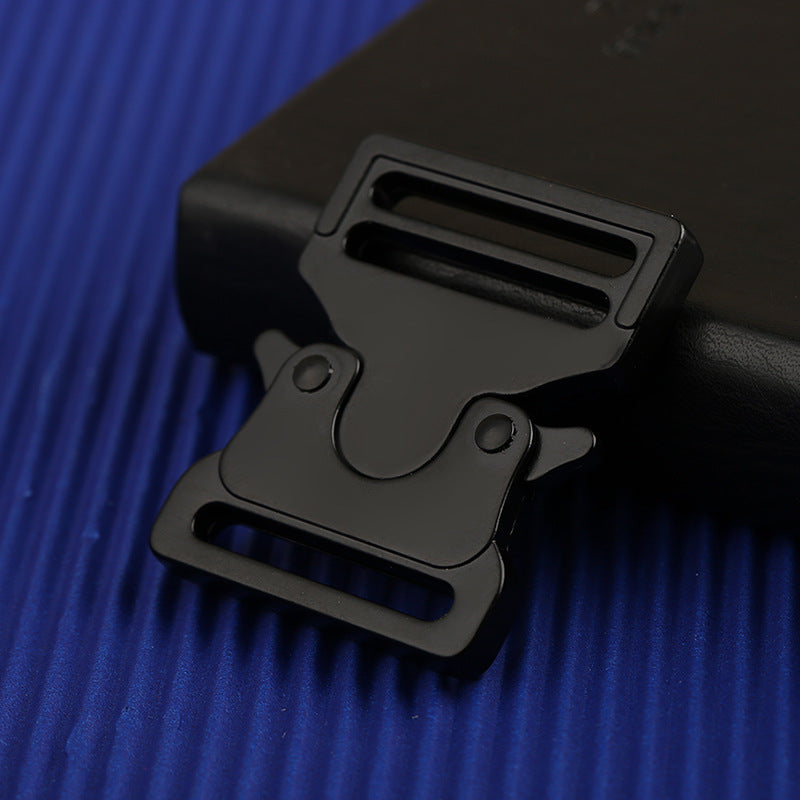 Dark gray adjustable backpack metal buckles with sliding bars and snap-side clips