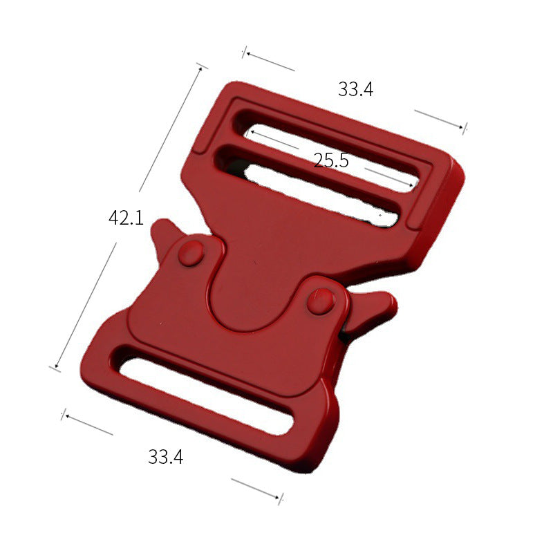 Red adjustable backpack metal buckle with sliding bar and snap-side clip