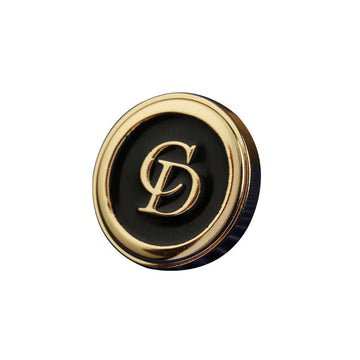 Round letter CD clothing button, gold-tone metal with black center