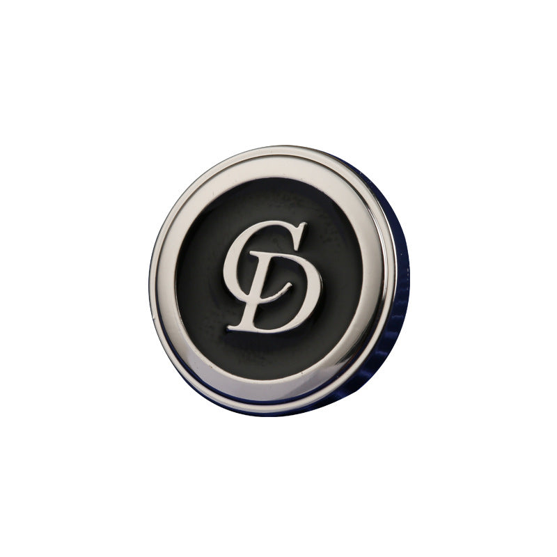 Round letter CD clothing button, silver-tone metal with black center