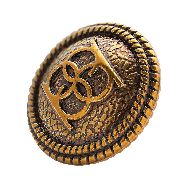 Vintage Zierknopf, doppelter Kreis, goldfarbene Metalloptik für Wollmantel