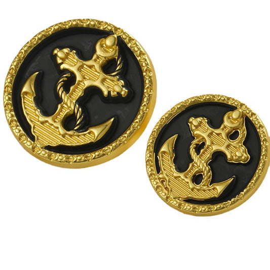 Golden Round Flat Anchor Alloy Hand-Sewing Button with Feet 10pcs