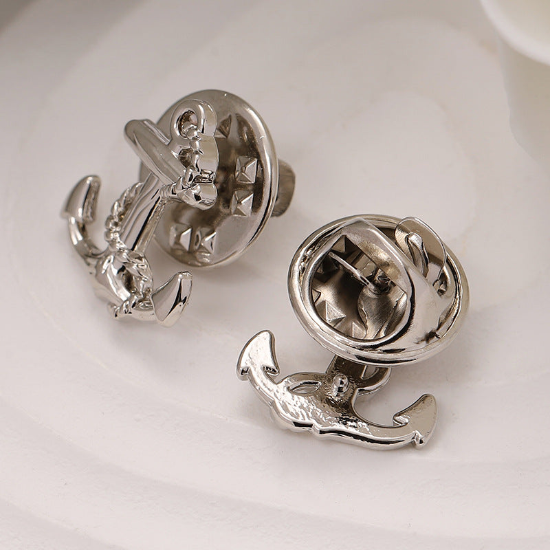 13x15mm Zinc Alloy Anchor Brooch for Men 10pcs Silver