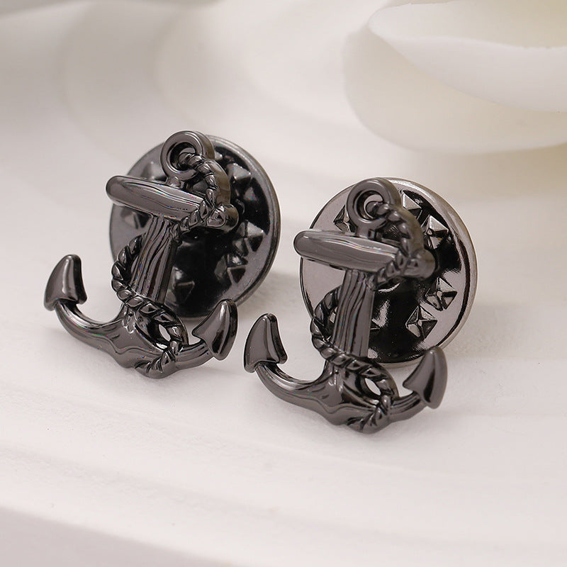13x15mm Zinc Alloy Anchor Brooch for Men 10pcs Black