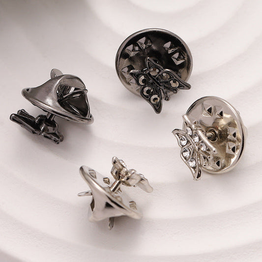 6.5mm Black Silver Metal Butterfly Brooch For Men's Shirts 10pcs