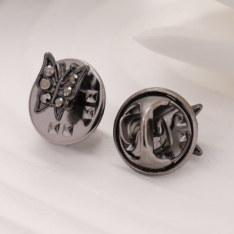 Silver butterfly brooch backs with pin posts and engraved round frame
