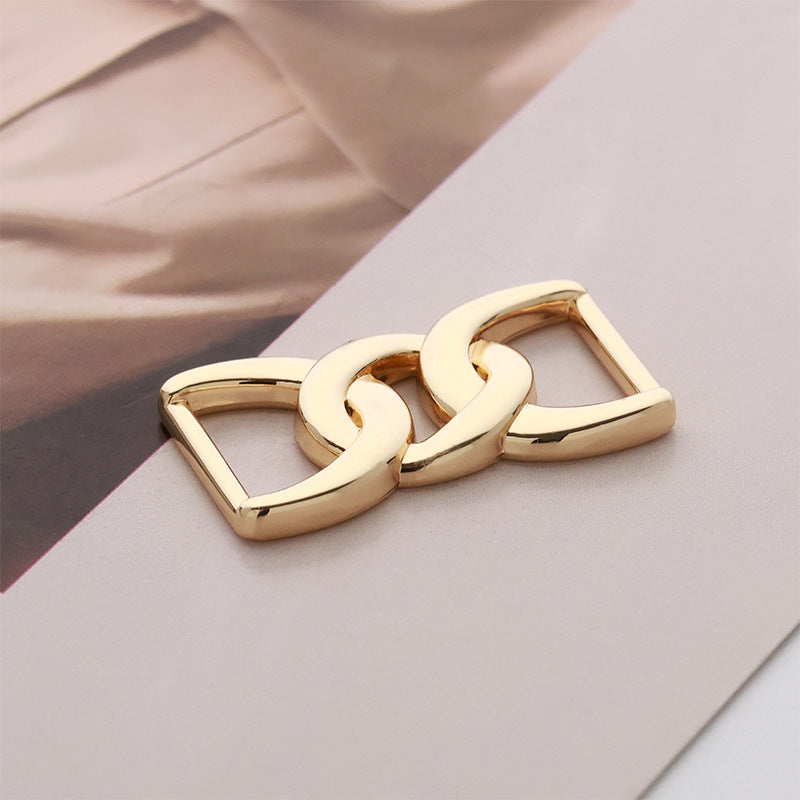 Gold linked metal shoe scarf buckle, oval connector design for waist adjustment