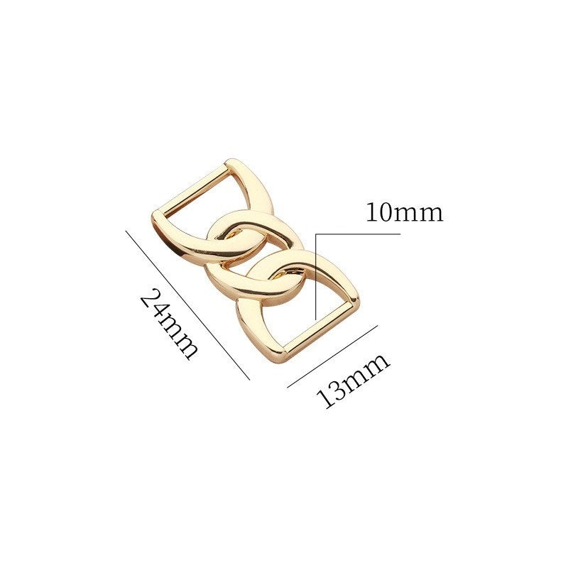 Gold interlocking shoe scarf buckle, U-shape links with 10mm/13mm size markers