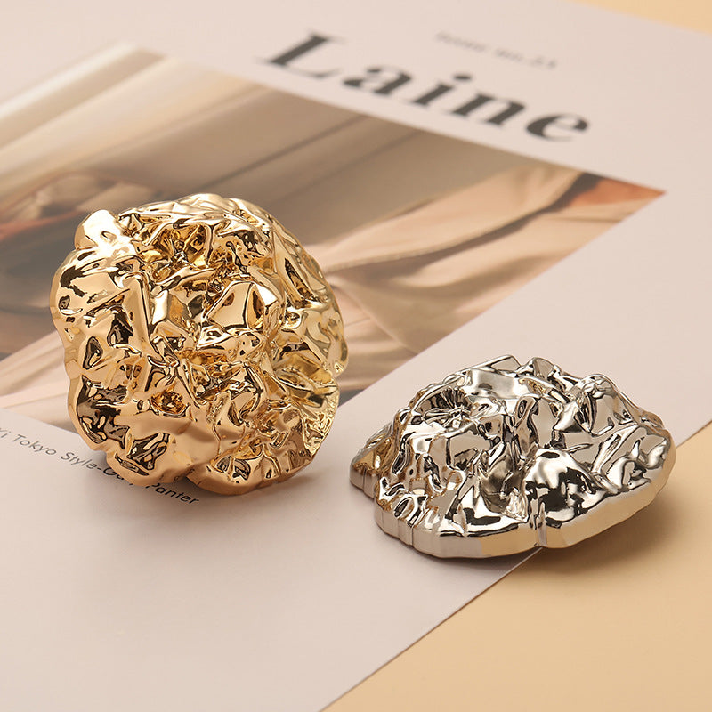 Wrinkled Stone Shaped Metal Hand-Sewn Shank Button 10pcs