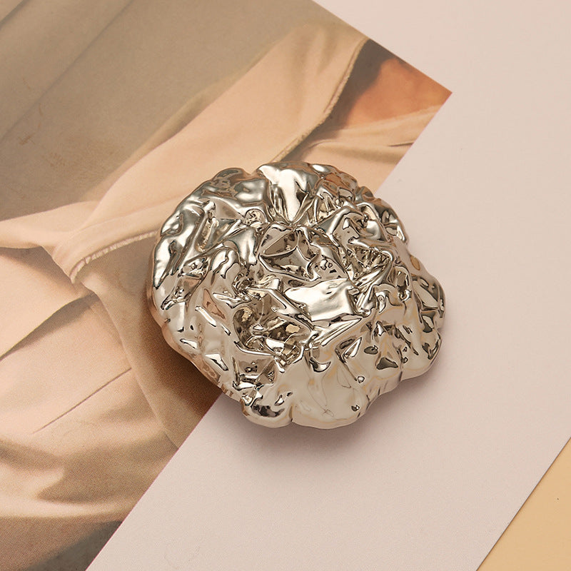 Wrinkled Stone Shaped Metal Hand-Sewn Shank Button 10pcs Silver