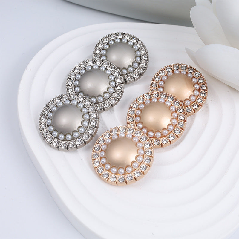 Silver and gold-tone round pearl rhinestone decorative buttons