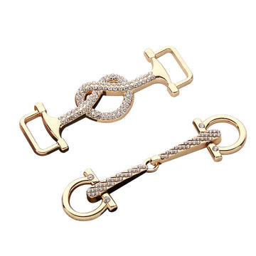 Heart decorative buckle set, gold-tone metal with clear rhinestones, 2pcs