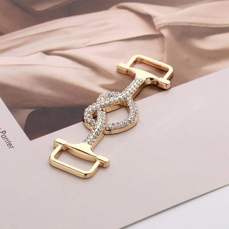 Heart decorative belt buckle pair in gold-tone with clear rhinestone inlay