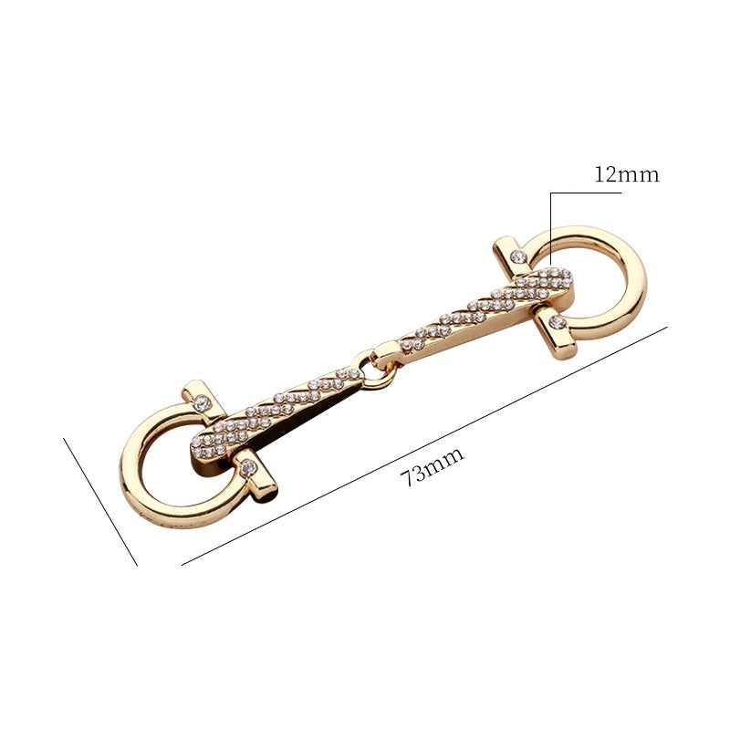 73mm heart decorative belt buckle pair, gold-tone with clear rhinestones, D-ring style