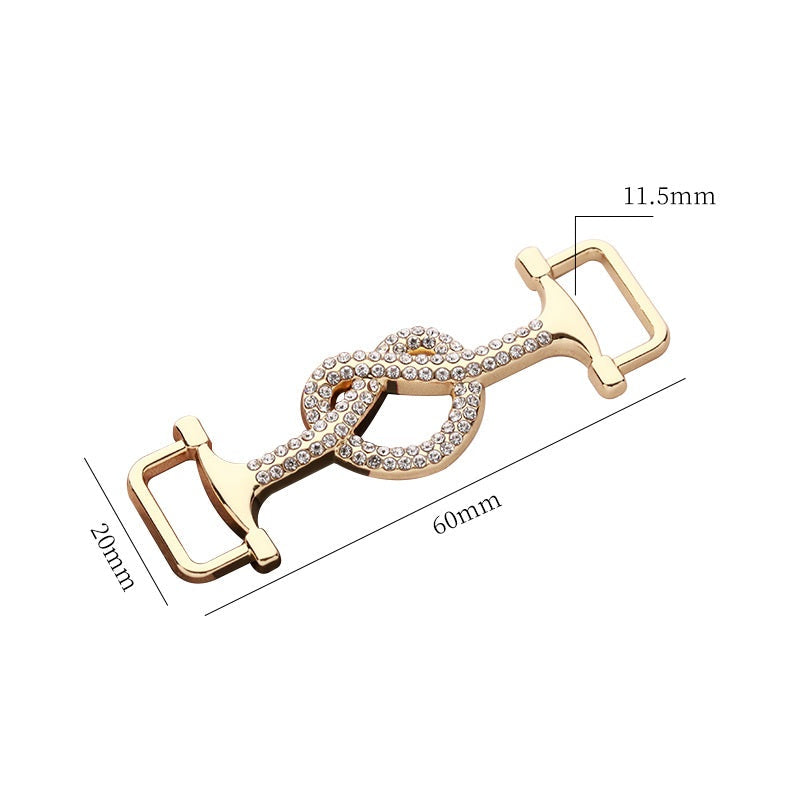 60mm heart decorative belt buckle pair, gold-tone with clear rhinestone accents