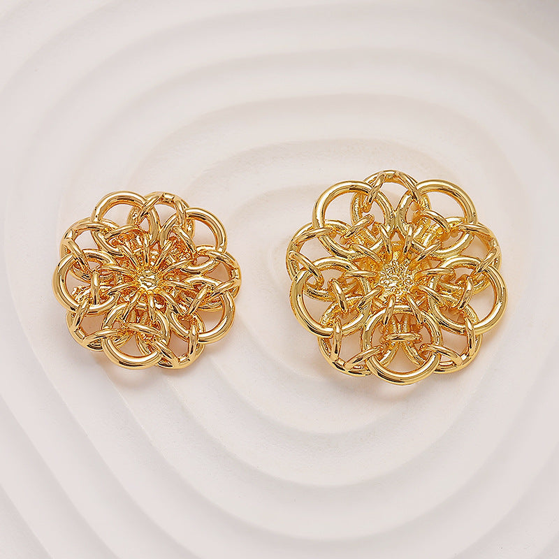 Retro Gold Linked Rings Flower Shape Hand-Sewn Metal Button 5pcs Gold