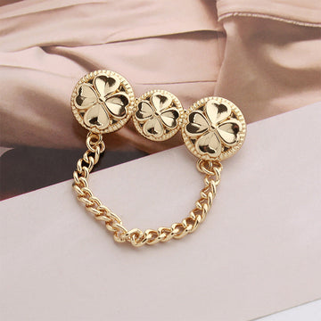 Gold-tone chain brooch pin with three four-leaf clover discs (2-pack)
