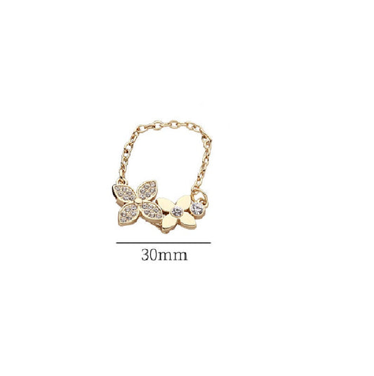 Golden Chain Diamond Petal Alloy Brooch Decorative Pin 2PCS