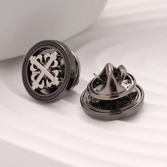 Men's Black Hollow Geometric Cross Metal Brooch 10pcs
