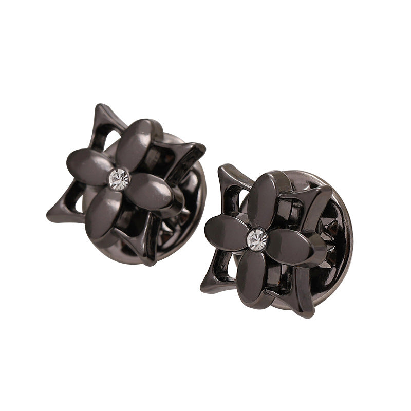 12mm Electroplated Gold Silver Black Metal Flower Brooch 10pcs Black