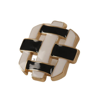24mm retro grid hollow metal button, black and white enamel with gold-tone edges