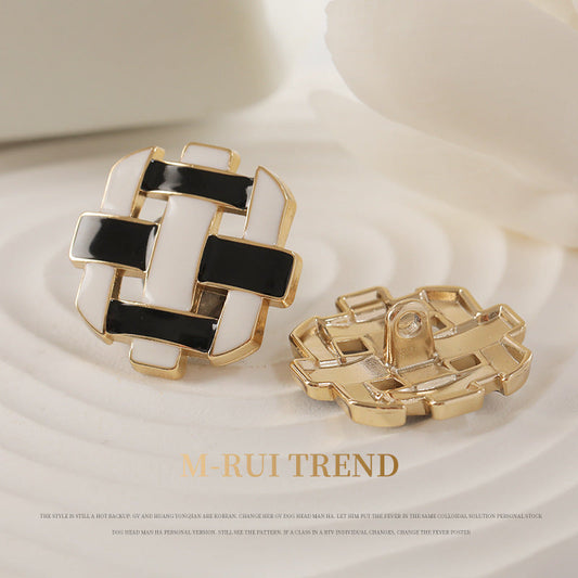 24MM Retro Grid Hollow Black and White Oiled Zinc Alloy Metal Button 10pcs