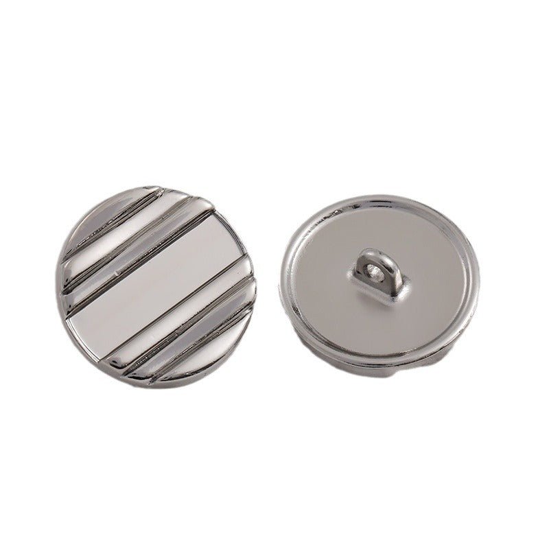 20mm silver button with horizontal stripes, metal shank, set of 12