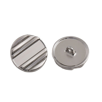 20mm silver button with horizontal stripes, metal shank, set of 12