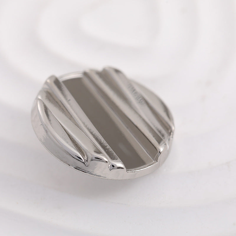 Back of 20mm silver metal shank button, horizontal stripe design