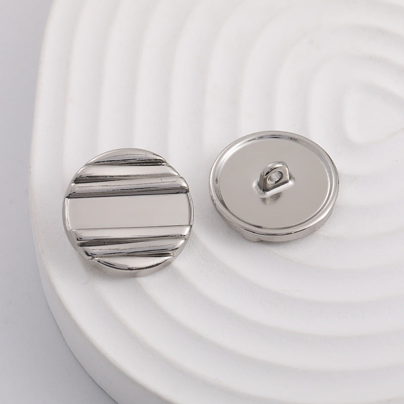 Pair view: silver horizontal stripe metal shank buttons, 20mm (front and back)