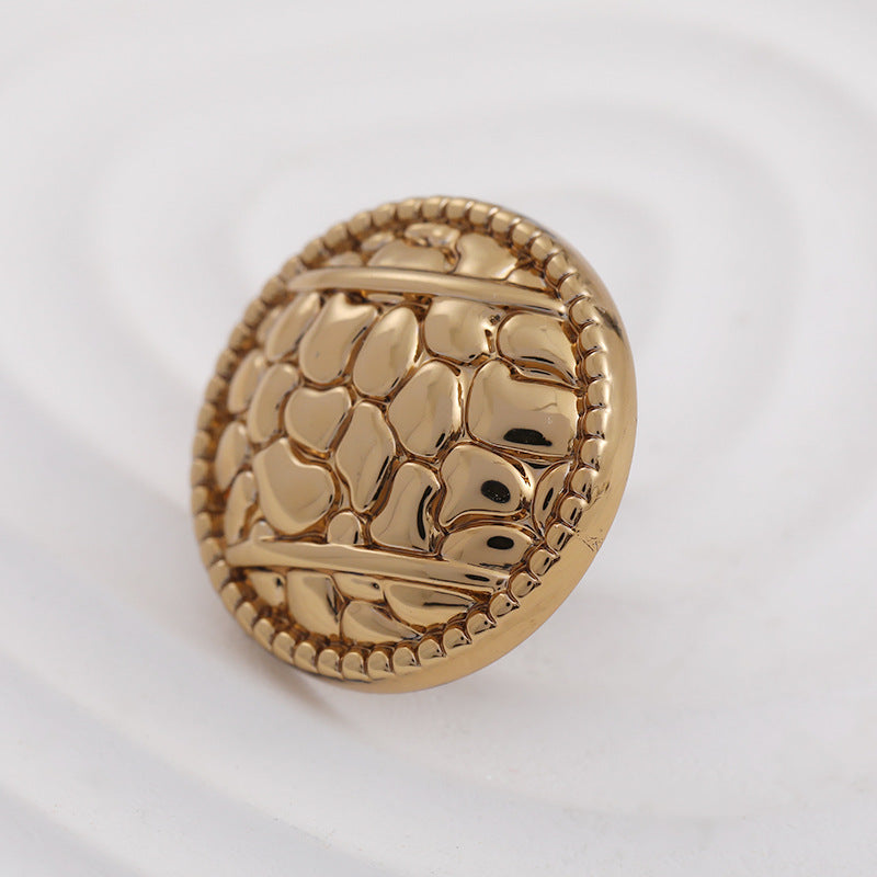 Runder Metallknopf antikgold mit Kiesel-Muster und flachem Griff/Öse oben