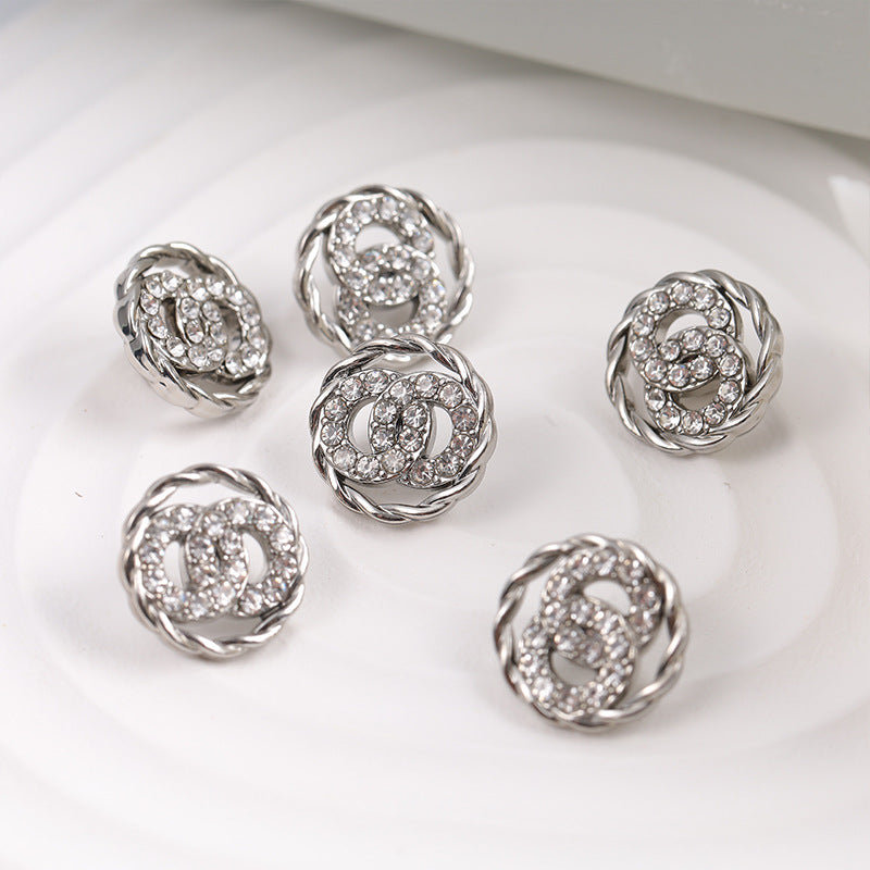 11mm Double Rings Diamonds Silver Metal Fashion Button 10pcs