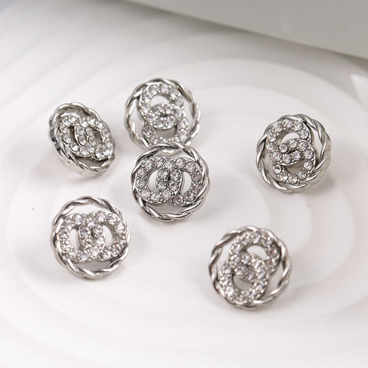 11mm Double Rings Diamonds Silver Metal Fashion Button 10pcs