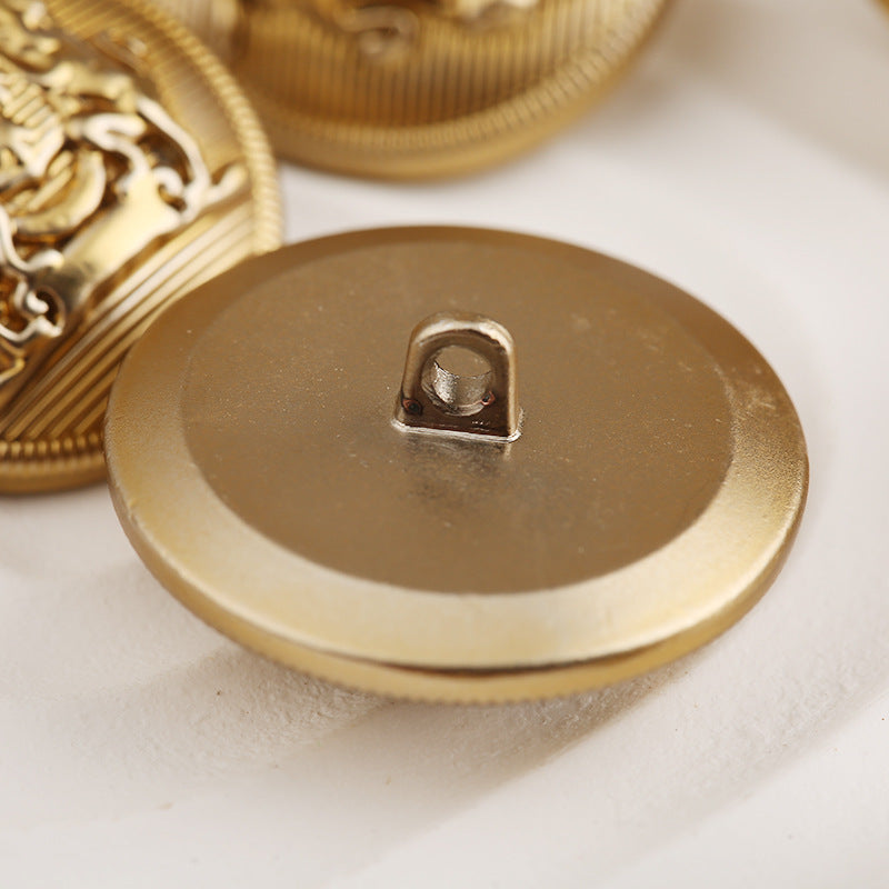 British College Style Double Lions Solid Round Gold Metal Button 6pcs