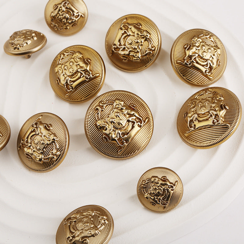 British College Style Double Lions Solid Round Gold Metal Button 6pcs